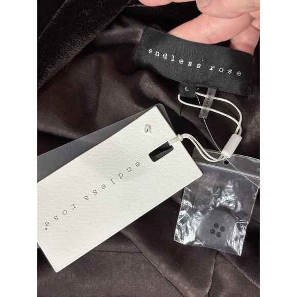 Endless Rose Velvet Blazer Large Brown Single Breasted Boyfriend Relaxed Lined - Picture 4 of 12